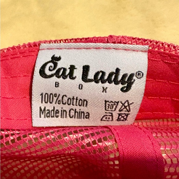 Pink and White 'Live in the Meow' Trucker Hat and Black Cat Ear Planter - Picture 3 of 3